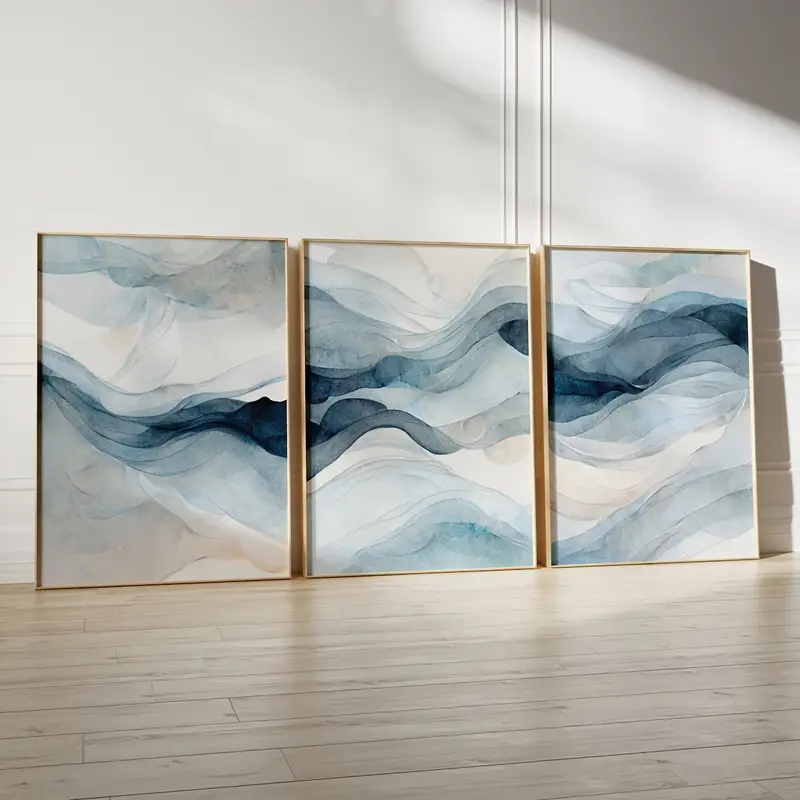 Abstract Canvas Set - 3 adet/takım Modern Soyut Lacivert Basit