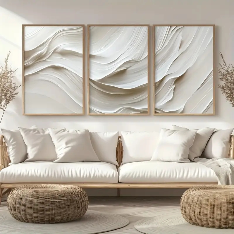 Abstract Canvas Set - 3 adet/takım Nötr Bej Basit Duvar